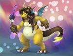 anthro brush digitigrade fusion male paintbrush solo standing tail thick_tail wings the-b3ing nintendo pokemon benji_(artienuki) kyrio_the_raptor_(kyrio) dragonite generation_1_pokemon hybrid pokemon_(species) raichu