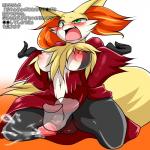 1:1 2014 anthro anthrofied areola big_breasts breasts canid canine delphox digital_media_(artwork) duo erection feet foot_fetish fur geiru_mirua generation_6_pokemon genitals gynomorph hi_res humanoid_genitalia humanoid_penis inner_ear_fluff intersex japanese_text mammal nintendo nipples penis pokemon pokemon_(species) pokemorph red_areola red_nipples solo_focus text translation_request tuft