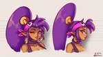 blue_eyes brown_body brown_skin clothing ear_piercing ear_ring female hair humanoid_pointy_ears long_hair not_furry one_eye_closed piercing pointy_ears ponytail purple_hair ring_piercing smile solo wink es74 shantae_(series) wayforward shantae genie humanoid 16:9 hi_res signature widescreen