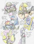 anthro armor bandage blood bodily_fluids cigar clothing dialogue female group gun horn parody quote ranged_weapon scene_parody simple_background tears text weapon wings flicker-show alien_(franchise) friendship_is_magic hasbro my_little_pony mythology applejack_(mlp) fluttershy_(mlp) pinkie_pie_(mlp) rainbow_dash_(mlp) shining_armor_(mlp) sweetie_belle_(mlp) twilight_sparkle_(mlp) equid equine horse mammal mythological_creature mythological_equine pony unicorn winged_unicorn 2016 absurd_res english_text hi_res traditional_media_(artwork)