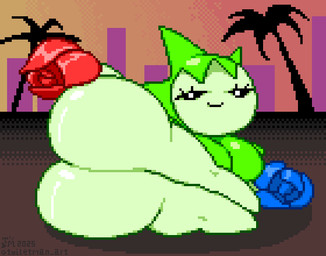 anus bedroom_eyes big_butt breasts butt female flower genitals green_body green_breasts looking_at_viewer lying narrowed_eyes not_furry nude on_side one_eye_closed plant presenting presenting_anus presenting_hindquarters presenting_vulva seductive shadow solo spread_butt spreading vulva wink toilet_man nintendo pokemon generation_3_pokemon humanoid pokemon_(species) roselia 2025 animated digital_media_(artwork) loop pixel_(artwork) pixel_animation signature