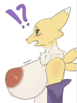 anthro areola big_areola big_breasts breasts female huge_areola huge_breasts inverted_nipples montgomery_glands nipple_fetish nipples solo zincx bandai_namco digimon digimon_(species) renamon hi_res