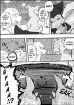 ambiguous_gender angry ayaka bulldog canid canine canis comic comic_panel creaking dialogue digital_drawing_(artwork) digital_media_(artwork) domestic_dog ear_piercing ellipsis english_text female_(lore) feral hanako_(ayaka) male_(lore) mammal mastiff molosser monochrome onomatopoeia piercing scared schnauzer scratching scratching_head shocked sound_effects speech_bubble tail text