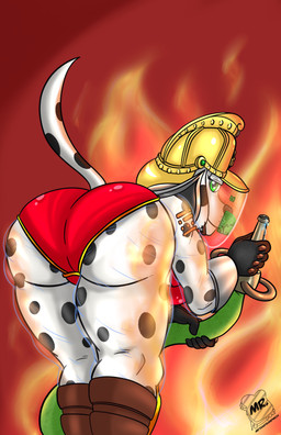 anthro armor ass_up bedroom_eyes big_butt black_nose bodysuit boots breasts bubble_butt butt clothing female fire fire_hose firefighter footwear fur gauntlets gloves green_eyes handwear headgear helmet leaning leaning_forward looking_at_viewer looking_back markings narrowed_eyes poster protective_suit science_fiction seductive shoes shoulder_pads simple_background skinsuit solo spots spotted_body spotted_fur suggestive_pose tail tight_clothing translucent translucent_clothing unconvincing_armor uniform visor visor_helmet white_body white_fur mrtoastsandwich fur-alliance bella_(genteldeermelc) canid canine canis dalmatian domestic_dog mammal hi_res textless