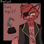 alcoholic brown_clothing clothing ear_piercing eye_patch eyewear fur gold_(metal) gold_tooth hook hook_hand inner_ear_fluff male piercing pirate_outfit red_body red_fur smile smirk solo stratches_on_belly tuft yellow_eyes pegacousin five_nights_at_freddy's scottgames foxy_(fnaf) canid canine fox mammal 1:1 2022 digital_media_(artwork) model_sheet watermark