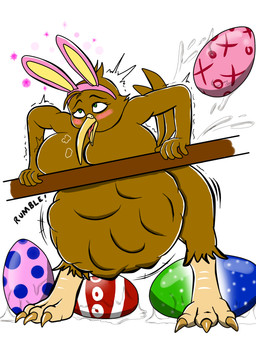 abdominal_bulge accessory anthro beak belly big_breasts big_egg blush bodily_fluids breasts breath brown_body brown_feathers claws cloaca_juice colored_egg easter_egg egg fake_ears fake_rabbit_ears feathers feet female female_anthro genital_fluids green_eyes headband headband_ears holidays multicolored_egg orgasm orgasmic_oviposition oviposition rumbling_stomach shaking simple_background standing straining tail tail_feathers talons toe_claws toes trembling white_background yozothescribe easter avian bird kiwi_(bird) ratite 2022