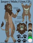 anthro color_swatch fangs male snaggle_tooth solo teeth text tusks raevi10 fan_character felid lion mammal pantherine 3:4 absurd_res digital_media_(artwork) english_text full-length_portrait hi_res model_sheet portrait url