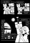 anthro clothing dialogue female flat_chested male planet star text topwear afuckingcamel-zenge-art_(artist) chucklefish starbound esther_bright kenta_(afuckingcamel) human hylotl mammal black_and_white comic english_text hi_res monochrome