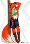 anthro biped boots bottomwear breasts chain clothed clothing female flower footwear fur hair high_heeled_boots high_heels leaf looking_at_viewer navel plant pole post shoes short_hair skirt solo standing koshkio suni canid canine fox mammal 2011 absurd_res hi_res