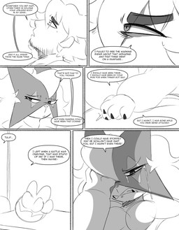 angry anthro bed bedroom bodily_fluids clenched_teeth crying dialogue duo facial_hair female furniture hand_on_face looking_up male sad shaking sweat sweatdrop talking_to_another tears teeth text spicykiwi nintendo pokemon thomas_(spicykiwi) tulip_(spicykiwi) generation_9_pokemon human mammal meowscarada pokemon_(species) absurd_res comic english_text hi_res monochrome story