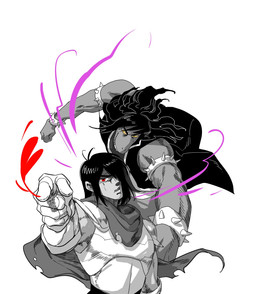 ambiguous_gender anthro duo female gesture hair hair_over_eye hand_gesture heart_symbol jojo_pose one_eye_obstructed parody pointing red_eyes yellow_eyes deltarune jojo's_bizarre_adventure stardust_crusaders undertale_(series) kris_dreemurr susie_(deltarune) human mammal reptile scalie stand_(jjba) hi_res