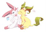 ambiguous_gender duo feral fur kissing ribbons tail ancesra nintendo pokemon moss_(ancesra) eeveelution generation_4_pokemon generation_6_pokemon leafeon pokemon_(species) sylveon