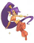 blue_eyes breasts clothing ear_piercing ear_ring female footwear hair humanoid_pointy_ears long_hair navel not_furry open_mouth open_smile piercing pointy_ears ponytail purple_hair ring_piercing simple_background smile solo vins-mousseux shantae_(series) wayforward shantae genie humanoid 2019 4:5 hi_res