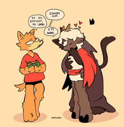 2_horns ambiguous_anthro ambiguous_gender anthro biped clothed clothed_ambiguous clothing dialogue eye_contact food fur group head_tuft heart_symbol holding_food holding_object horn looking_at_another orange_tail speech_bubble tail talking_to_another text trio tuft white_body white_fur white_wool wool_(fur) rubyfunkey cult_of_the_lamb massive_monster_(studio) lamb_(cult_of_the_lamb) narinder red_crown_(cult_of_the_lamb) bovid canid canine caprine domestic_cat felid feline felis fox mammal sheep 2024 digital_drawing_(artwork) digital_media_(artwork) english_text hi_res