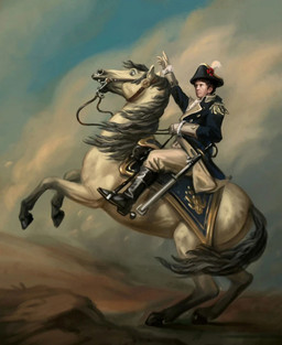 ambiguous_gender bicorne black_boots black_clothing black_footwear boots clothing cloud duo epaulet feral footwear hat hat_feather headgear headwear hooves loose_feather male mane melee_weapon military_uniform not_furry on_hind_legs outside reins riding_horse rococo_clothing saddle scabbard shoes sitting sitting_on_another spurs sword tail uniform weapon wearing_boots wearing_hat unknown_artist fallout microsoft napoleon_crossing_the_alps todd_howard equid equine horse human mammal inspired_by_formal_art