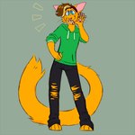 4_toes 5_fingers anthro arms_bent barefoot black_bottomwear black_clothing black_eyebrows black_pants blonde_highlights blue_eyes bottomwear brown_hair cheek_tuft clothed clothed_anthro clothed_male clothing digit_ring eyebrows facial_piercing facial_tuft fangs feet finger_ring fingers fluffy fluffy_tail front_view fully_clothed fully_clothed_anthro fully_clothed_male fur green_background hair hand_pawpads highlights_(coloring) jewelry long_tail looking_at_viewer male male_anthro multicolored_hair nose_piercing open_mouth open_smile orange_body orange_fur orange_tail pants pawpads piercing pink_inner_ear pink_nose pink_pawpads rolled_up_sleeves simple_background slim_anthro slim_male smile smiling_at_viewer solo standing tail teeth text toes tongue tongue_piercing torn_bottomwear torn_clothing torn_pants tuft two_tone_hair whiskers chotpot skippy_(corporal.pigeon) domestic_cat felid feline felis mammal 1:1 2018 artist_name colored dated digital_drawing_(artwork) digital_media_(artwork) english_description full-length_portrait portrait