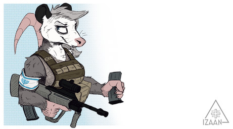 ammunition anthro armband clothing eyebrows female fur gun hair idf israel israeli_flag ranged_weapon religion shirt solo tail tank_top text topwear vest weapon mawkvlt judaism american_opossum mammal marsupial hebrew_text