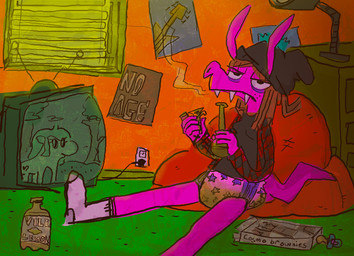 age_regression ageplay anthro bean_bag beanie biped bodily_fluids bong breasts brown_hair clothed clothing diaper drugs electronics female flannel footwear genital_fluids hair hat headgear headwear infantilism legwear looking_at_viewer marijuana pacifier pattern_diaper pink_body poster roleplay sharp_teeth sitting smoke smoking socks solo teeth television unclean_diaper urine used_diaper wearing_diaper wet_diaper wetting window cate_wurtz sweet_(lamezone) unknown_species