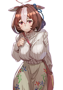 ahoge big_breasts bottomwear breasts brown_hair clothed clothing ears_down eyebrows female hair multicolored_hair pivoted_ears purse skirt solo sweater topwear turtleneck wavy_mouth bow_(artist) cygames uma_musume_pretty_derby meisho_doto_(pretty_derby) animal_humanoid equid equid_humanoid equine equine_humanoid horse_humanoid humanoid mammal mammal_humanoid 2021