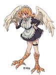 blush breasts clothing female hair maid_uniform open_mouth orange_hair red_eyes solo uniform wings findo interspecies_reviewers meidri_(interspecies_reviewers) animal_humanoid avian avian_humanoid bird_humanoid humanoid hi_res