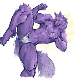 anthro asian_clothing clothed clothing demo east_asian_clothing fluffy fluffy_tail fundoshi fundoshi_only fur horn japanese_clothing male nipples purple_body purple_fur simple_background smile solo tail topless underwear underwear_only white_background r0ugers lifewonders tokyo_afterschool_summoners bathym_(tas) canid canine canis mammal wolf 1:1 hi_res