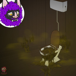 anthro black_body black_fur excessive_feces feces flustered fur hair hyper hyper_feces male mottled mottled_body mottled_skin piebald piebald_body piebald_skin purple_hair solo jooper mitnyk_du_bois bat mammal absurd_res hi_res