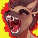 anthro bodily_fluids drooling ear_piercing fur hair highlights_(coloring) makeup mouth_shot open_mouth piercing saliva simple_background solo tongue tongue_piercing uvula unknown_artist neoma_(neoma_ireto) canid canine canis coyote hybrid hyena mammal spotted_hyena 1:1 low_res herm_(lore)