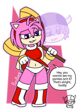 4_fingers anthro bedroom_eyes boots bottomwear bracelet clothed clothing clothing_lift dialogue dress duo female fingers footwear fur gloves gold_(metal) gold_bracelet gold_jewelry grin grinning_at_viewer handwear jewelry male narrowed_eyes naughty_face panties piko_piko_hammer pink_body pink_fur possession purple_aura purple_eyes red_boots red_clothing red_dress red_footwear red_hairband seductive shoes skirt skirt_lift smile smiling_at_viewer speech_bubble standing text underwear white_clothing white_gloves white_handwear white_panties white_underwear pursborg sega sonic_the_hedgehog_(series) amy_rose purs_(pursborg) eulipotyphlan hedgehog human mammal 2026 colored english_text hi_res watermark