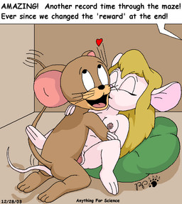 anthro blonde_hair brown_body brown_fur dialogue duo feet female female_penetrated fur hair heart_symbol kissing long_hair male male/female male_penetrating male_penetrating_female nude nude_female nude_male offscreen_character open_mouth penetration penile penile_penetration penis_in_vagina pillow sex soles tail tail_motion tailwag tan_body tan_fur text toes vaginal vaginal_penetration whiskers kthanid_(artist) chip_'n_dale_rescue_rangers disney metro-goldwyn-mayer tom_and_jerry gadget_hackwrench jerry_mouse mammal mouse murid murine rodent 2003 english_text