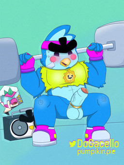 athletic_wear ball_ring balls barbell beak blue_body blue_feathers blue_fur bodily_fluids boombox clothing erection exercise eyelashes feathers footwear foreskin fur genitals gloves gym handwear humanoid_genitalia humanoid_penis male muscular penis purple_clothing purple_gloves purple_handwear ring shoes simple_background sneakers solo standing sweat sweatdrop vein veiny_penis weightlifting workout yellow_beak dogacello brawl_stars supercell_(company) buzz_(brawl_stars) mr.p_(brawl_stars) avian bird dinosaur penguin prehistoric_species reptile scalie 3:4 hi_res signature