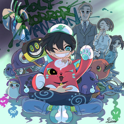 anthro apple black_hair camera clothing food fruit fur green_eyes grin group hair hat headgear headwear male one_eye_closed pawpads pink_body pink_fur plant smile wink h1rataro holy_horror_mansion level-5 kineko_(holy_horror_mansion) ten_lordland food_creature ghost human mammal spirit 1:1 hi_res