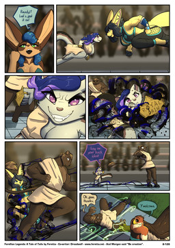 anthro avin_magic big_breasts black_body black_fur black_hair blue_eyes blue_hair brass_knuckles breasts brown_body brown_eyes brown_fur cleavage clothed clothing dialogue female footwear fur green_eyes grey_body grey_fur hadalen_magic hair male melee_weapon muscular muscular_female muscular_male one_breast_out orange_body orange_fur purple_eyes quad_skates roller_skates size_difference tan_body tan_fur text toga weapon wings yellow_body yellow_fur feretta tale_of_tails birk_blackbeak fenavi_montaro avian bird canid canine domestic_cat falcon falconid felid feline felis fennec_fox fox lion mammal pantherine true_fox 2025 comic english_text hi_res herm_(lore)