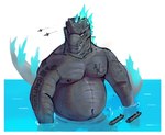 anthro biped black_body black_eyes black_scales blue_body blue_scales looking_at_viewer macro macro_focus male micro nude_anthro nude_male scales slightly_chubby slightly_chubby_anthro slightly_chubby_male solo yellow_sclera alkaide godzilla_(series) toho godzilla kaiju 2024