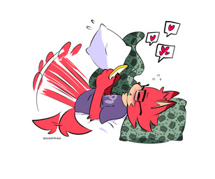 anthro barefoot blush clothing eyewear featureless_feet feet fur glasses male pillow plantigrade red_body red_fur shirt solo topwear quavernsfw sega sonic_the_hedgehog_(series) gadget_the_wolf canid canine canis mammal wolf hi_res
