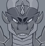 animal_humanoid anthro dragon eyebrows fangs grey_background grin horn humanoid kentott0 looking_at_viewer male mythological_creature mythological_scalie mythology scalie scalie_humanoid simple_background smile solo spikes teeth ven_(kodiak3d)