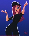 anthro beatnik beret clothing eyeshadow female hair hair_over_eye hat headgear headwear lipstick makeup one_eye_obstructed solo markus_erdt disney goof_troop beret_girl canid canine canis domestic_dog mammal 2020