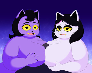 3_fingers anthro big_breasts black_body black_hair black_nose breast_play breasts claws collaborative collaborative_sex collaborative_titfuck duo_focus ear_piercing ear_ring faceless_character faceless_male fangs female female_anthro female_focus fingers first_person_view fur genitals group hair heart_eyes heart_symbol highlights_(coloring) huge_breasts hypnosis looking_at_viewer male male/female mind_control nude nude_anthro nude_female open_mouth open_smile overweight overweight_female penile penis piercing pink_highlights pink_nose purple_body purple_fur ring_piercing sex short_hair smile teeth titfuck white_body white_fur yellow_sclera inversecalamity deltarune undertale undertale_(series) catti_cattenheimer catty_cattenheimer domestic_cat felid feline felis mammal unknown_species 2019 digital_media_(artwork) indirect_incest_(lore) sibling_(lore) sister_(lore) sisters_(lore)