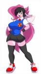 anthro big_breasts big_ears black_hair bottomwear breasts clothed clothing female floppy_ears fur green_eyes hair huge_breasts legwear long_ears long_hair multicolored_body multicolored_fur multicolored_hair pink_body pink_fur pink_hair school_uniform shirt skirt solo stockings topwear two_tone_body two_tone_fur two_tone_hair uniform white_body white_fur mastergodai rascals reiko_usagi lagomorph leporid mammal rabbit 2016 9:16 hi_res