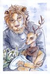 anthro bouquet duo flower flower_bouquet male male/male plant scarf moonpearl beastars ibuki_(beastars) louis_(beastars) cervine deer felid lion mammal pantherine red_deer absurd_res hi_res