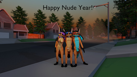 anthro balls big_breasts breasts detailed_background erection female genitals group hair holidays male male/female nipples nude outside penis smile sunset text trio vulva darkfox12 new_year animal_humanoid canid canine fox humanoid mammal vampire 16:9 2023 3d_(artwork) blender_(artwork) blender_cycles_(artwork) digital_media_(artwork) hi_res widescreen