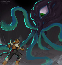 action_pose ambiguous_gender anthro armor black_body black_fur black_nose boots bottomwear clothed clothing dagger duo fight fighting_pose fingers footwear fur gloves handwear headgear headwear helmet holding_object holding_weapon legwear melee_weapon pose rim_light science_fiction shoes simple_background standing tail tentacles topwear visor weapon white_body caninecrypt space_station_13 felid feline mammal monster tentacle_creature unknown_species digital_media_(artwork) hi_res