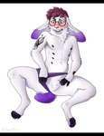 ambiguous_gender anthro arm_tattoo black_bars bladder_bulge blush eyewear fur genitals glasses inner_ear_fluff multi_nipple multicolored_body multicolored_fur nipples nullo paws presenting purple_body purple_fur solo tattoo tuft two_tone_body two_tone_fur white_body white_fur goodbiscuit mythology vi_(peepance) avian gryphon lagomorph leporid mammal mythological_avian mythological_creature rabbit absurd_res hi_res letterbox nonbinary_(lore)