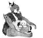 accessory ainu_clothing anthro arm_tuft big_ears big_hands buckteeth clothing duo ear_tuft female floppy_ears fur hair headband hug inner_ear_fluff markings nude one_eye_obstructed pupils short_hair short_tail shoulder_tuft simple_background sleeping solo_focus spots spotted_body spotted_fur tail teeth tuft white_background white_body white_fur white_hair efradraws isepo_(efradraws) yamane_(efradraws) felid feline lagomorph leporid lynx mammal rabbit absurd_res graphite_(artwork) hi_res meme monochrome sketch traditional_media_(artwork)