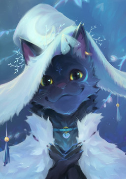 anthro black_body black_fur clothing cosplay fur hat headgear headwear looking_at_viewer solo white_clothing witch_hat yellow_eyes mist_cats elden_ring fromsoftware domestic_cat felid feline felis mammal hi_res