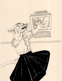 4_fingers ambiguous_gender anthro bottomwear clothed clothed_anthro clothing computer_keyboard constricted_pupils crt_monitor desk embarrassed fingers furniture open_mouth pupils realistic skirt small_pupils solo table tail whiskers wide_eyed monoxromatik ambient_among_us among_us innersloth tsukihime type-moon crewmate_(among_us) lilian_(monoxromatik) neco-arc domestic_cat felid feline felis mammal 2022 dated english_description hi_res marker_(artwork) traditional_media_(artwork) nonbinary_(lore)