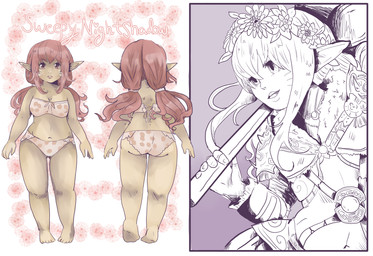 breasts female hair long_ears pink_hair short solo ssleepyflowers final_fantasy final_fantasy_xiv square_enix fan_character humanoid lalafell hi_res model_sheet
