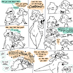 10_panel_comic 3_fingers after_sex anthro balls blush blush_lines bodily_fluids clothed clothing color_coded color_coded_speech_bubble condom condom_wrapper dialogue duo erection female female_penetrated fingers from_front_position fur genitals handjob heart_symbol holding_condom holding_object hooved_fingers hooves horizontal_pupils intraspecies kneeling linked_speech_bubble lying male male/female male_penetrating male_penetrating_female missionary_position moan nude nude_anthro nude_female nude_male on_back open_mouth penetration penile penile_penetration penis penis_in_vagina pupils scut_tail sex sexual_barrier_device short_tail simple_background sitting speech_bubble standing sweat sweatdrop tail text thought_bubble tongue tongue_out topless topless_anthro topless_female topless_male underwear unsatisfied vaginal vaginal_penetration white_background wool_(fur) the_weaver pack_street remmy_cormo unnamed_character bovid caprine mammal sheep 1:1 2026 comic digital_drawing_(artwork) digital_media_(artwork) english_description english_text hi_res spot_color