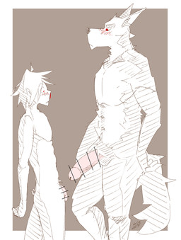 anime_nosebleed anthro big_penis blood blush bodily_fluids butt censor_bar comparing comparing_penis duo genitals human_on_anthro humanoid_genitalia humanoid_penis ineffective_censorship interspecies larger_anthro male male/male nosebleed nude pecs penis penis_size_difference red_eyes size_difference smaller_human rin_i9 canid canine canis domestic_dog human mammal wolf absurd_res censored hi_res
