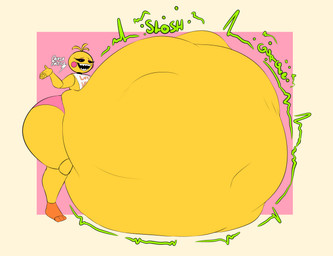 abdominal_bulge belly bib big_belly black_eyebrows black_mouth black_sclera blonde_hair border clothing eyebrows eyelashes feet female female_humanoid flat_chested hair huge_belly huge_thighs hyper hyper_belly looking_at_viewer machine motion_lines navel onomatopoeia open_mouth open_smile orange_feet panties pink_background pink_cheeks pink_clothing pink_panties pink_underwear sharp_teeth simple_background slosh sloshing_belly smile smiling_at_viewer solo sound_effects teeth text text_on_clothing thick_thighs three-quarter_view underwear vore white_bib white_border white_eyes yellow_body oveja-tactica five_nights_at_freddy's five_nights_at_freddy's_2 scottgames toy_chica_(fnaf) animal_humanoid animatronic avian avian_humanoid bird bird_humanoid chicken_humanoid galliform galliform_humanoid humanoid robot 2025 absurd_res colored digital_media_(artwork) english_text flat_colors hi_res signature