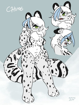 anthro belly big_breasts big_butt breasts butt cheek_tuft chest_tuft chime_(namejeff) facial_tuft featureless_breasts featureless_crotch female fluffy fur green_eyes hair highlights_(coloring) markings multicolored_hair nude nude_anthro nude_female paws short_hair slightly_chubby slightly_chubby_anthro slightly_chubby_female solo spots spotted_body spotted_fur spotted_markings tail thick_tail thick_thighs tuft white_body white_fur white_hair wide_hips namejeff felid mammal pantherine snow_leopard absurd_res hi_res model_sheet